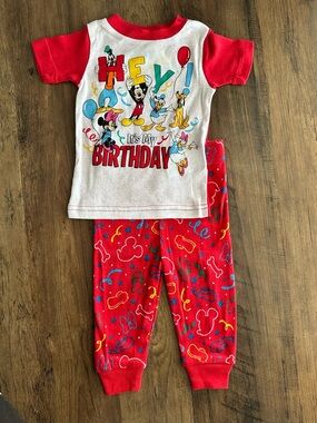 🎉 Disney Mickey Mouse Birthday Pajama Set 12M NWT 2-Piece Party PJs